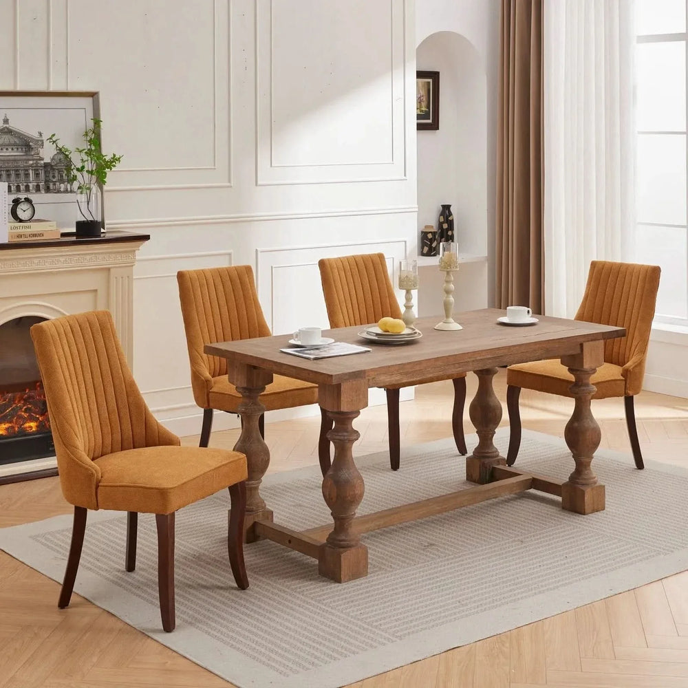 Dining Chairs Linen Classic Channel Back Solid Wood Legs Set Of 2 Media 19