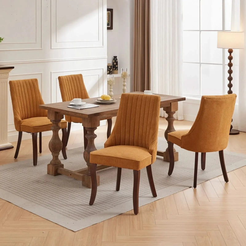 Dining Chairs Linen Classic Channel Back Solid Wood Legs Set Of 2