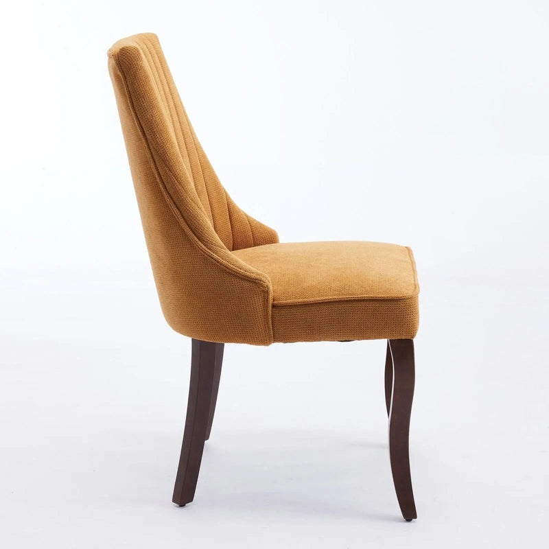 Dining Chairs Linen Classic Channel Back Solid Wood Legs Set Of 2
