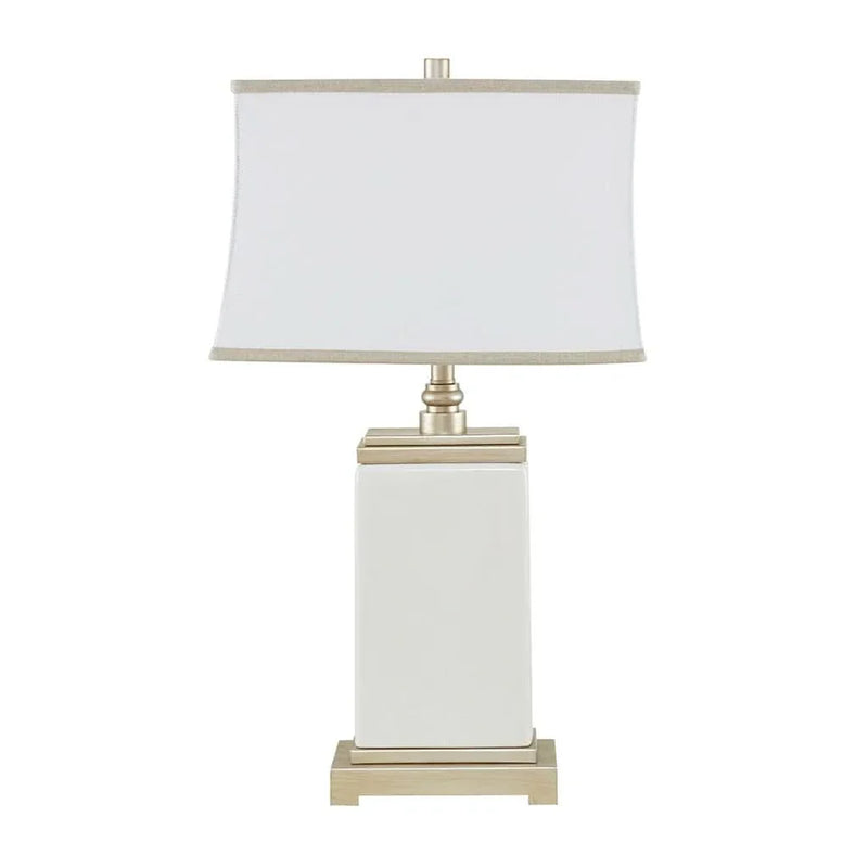 Ceramic Table Lamp Ivory Metal Base Vintage Living Room Lighting Accessory