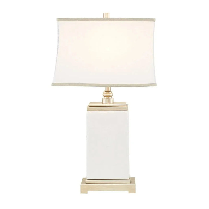 Ceramic Table Lamp Ivory Metal Base Vintage Living Room Lighting Accessory