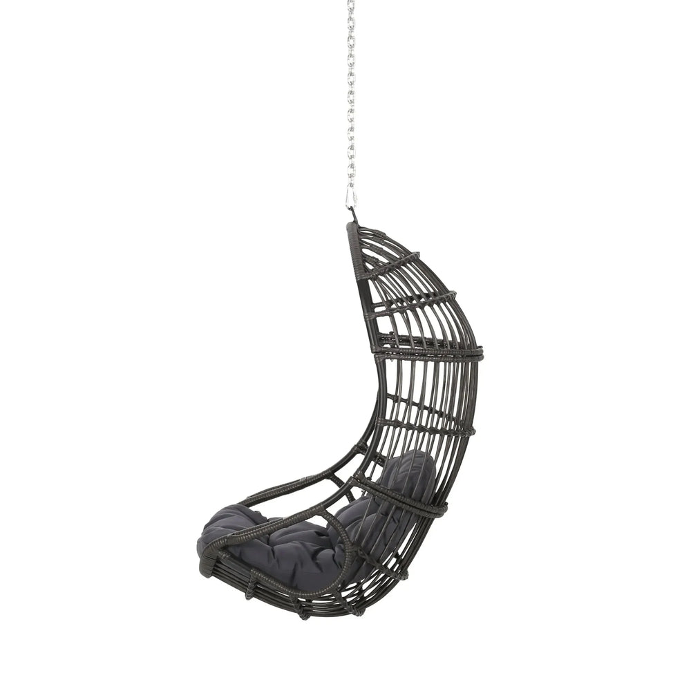 Hanging Chair Gray Wicker Cushion For Indoor & Outdoor Use Patio Lounge Media 8