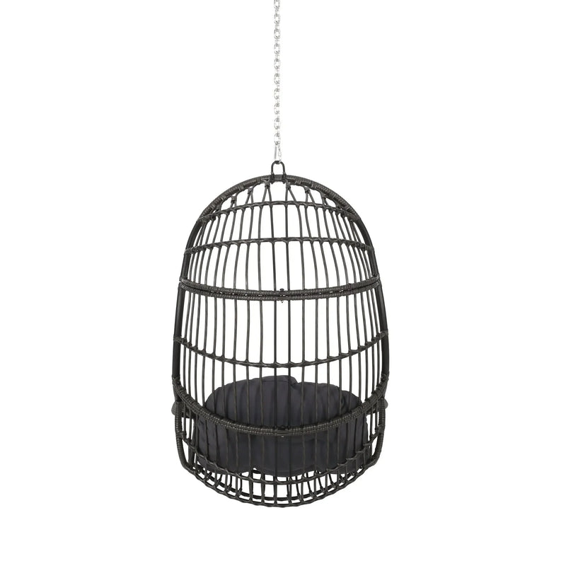 Hanging Chair Gray Wicker Cushion For Indoor & Outdoor Use Patio Lounge