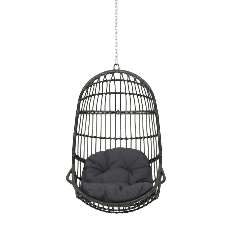 Hanging Chair Gray Wicker Cushion For Indoor & Outdoor Use Patio Lounge