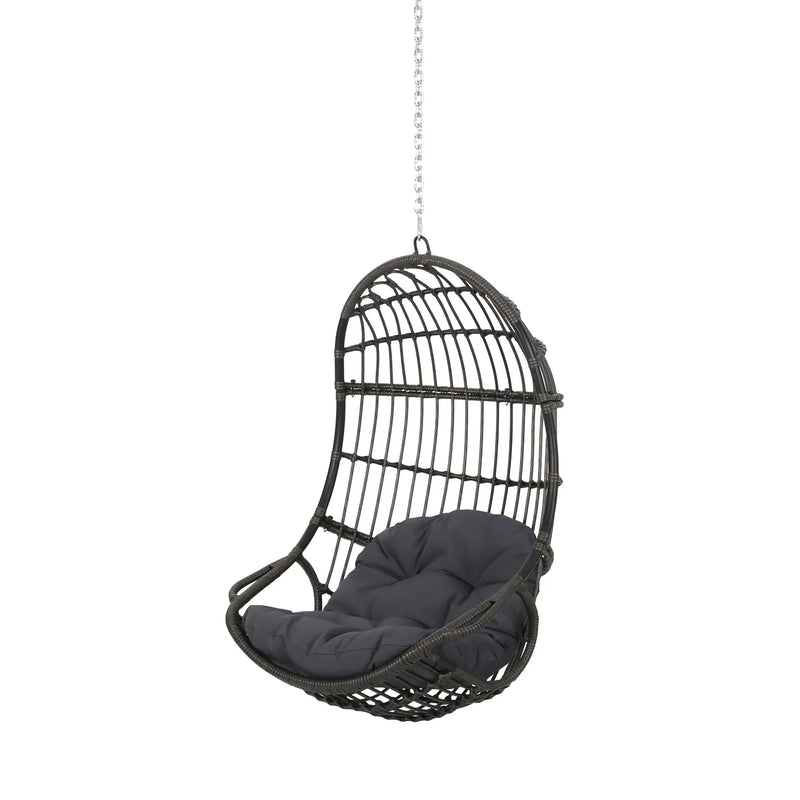 Hanging Chair Gray Wicker Cushion For Indoor & Outdoor Use Patio Lounge