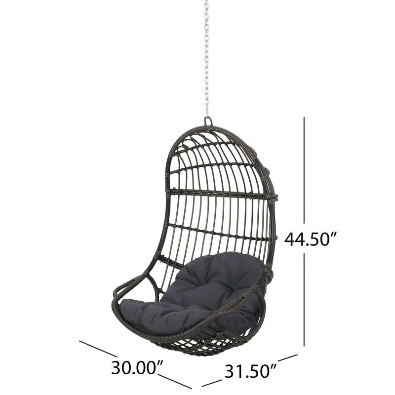 Hanging Chair Gray Wicker Cushion For Indoor & Outdoor Use Patio Lounge