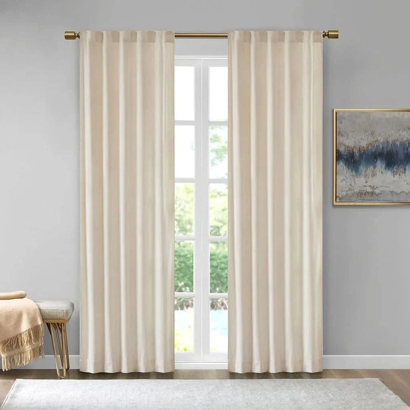 Room Darkening Curtains Polyester Velvet Ivory Window Panel Pair Set