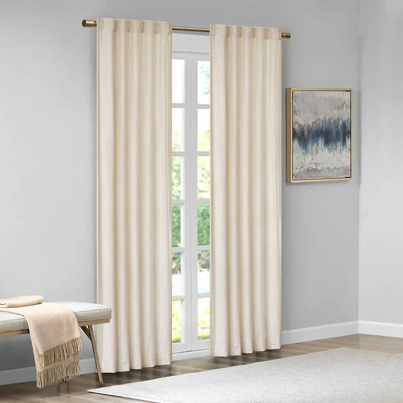 Room Darkening Curtains Polyester Velvet Ivory Window Panel Pair Set