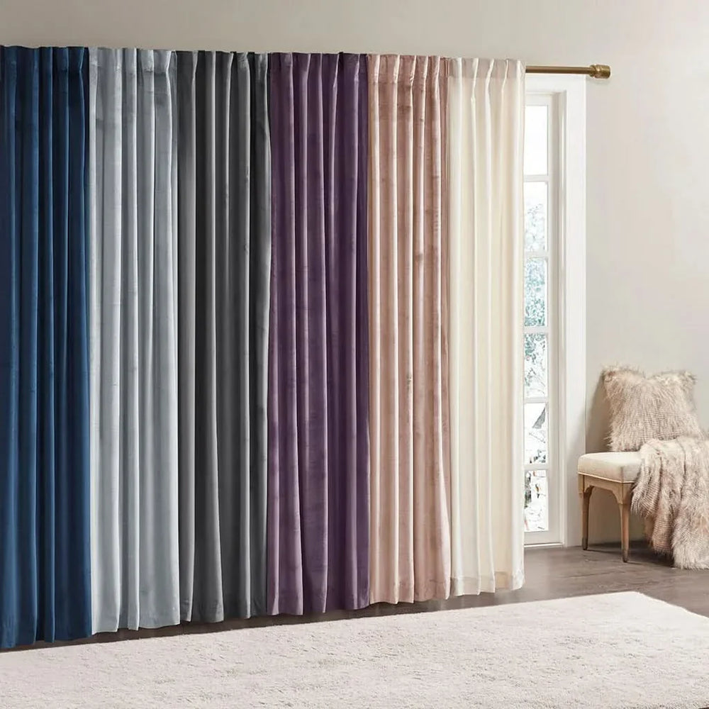 Window Curtains Velvet Polyester Room Darkening Ivory Pair 37x95 Inches Media 5