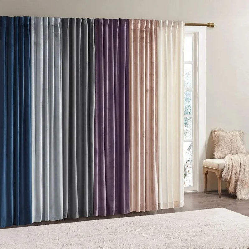 Window Curtains Velvet Polyester Room Darkening Ivory Pair 37x95 Inches