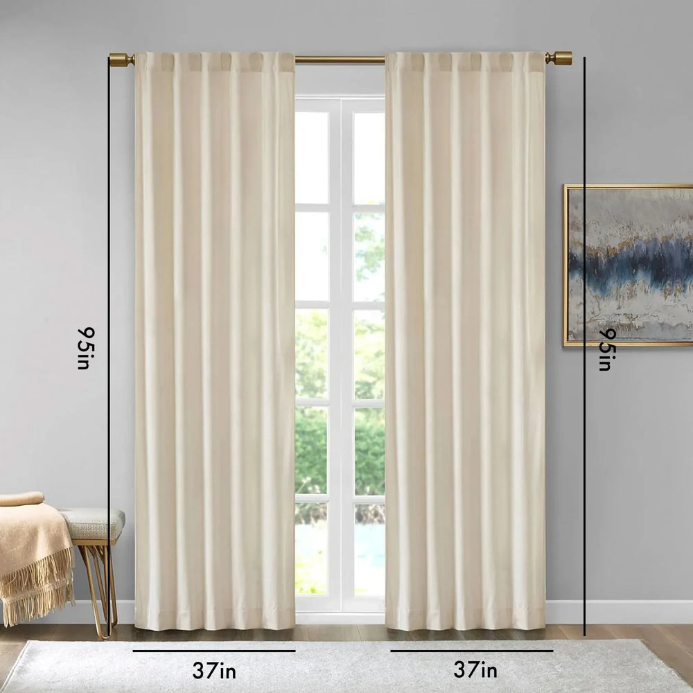 Window Curtains Velvet Polyester Room Darkening Ivory Pair 37x95 Inches Media 4