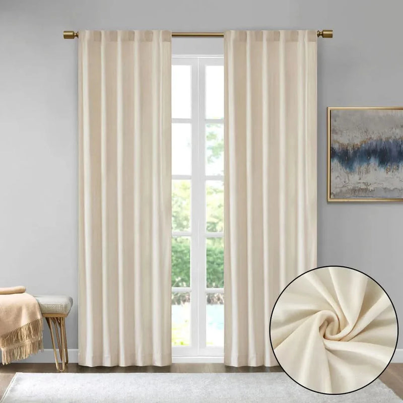 Window Curtains Velvet Polyester Room Darkening Ivory Pair 37x95 Inches