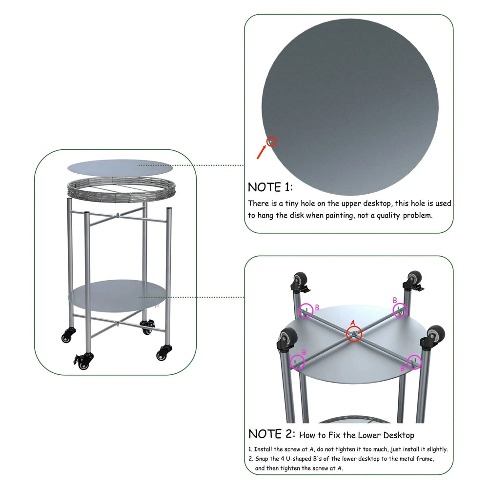 Round Coffee Table Metal 2-Tier On Wheels & Silver Finish For Living Room Media 14