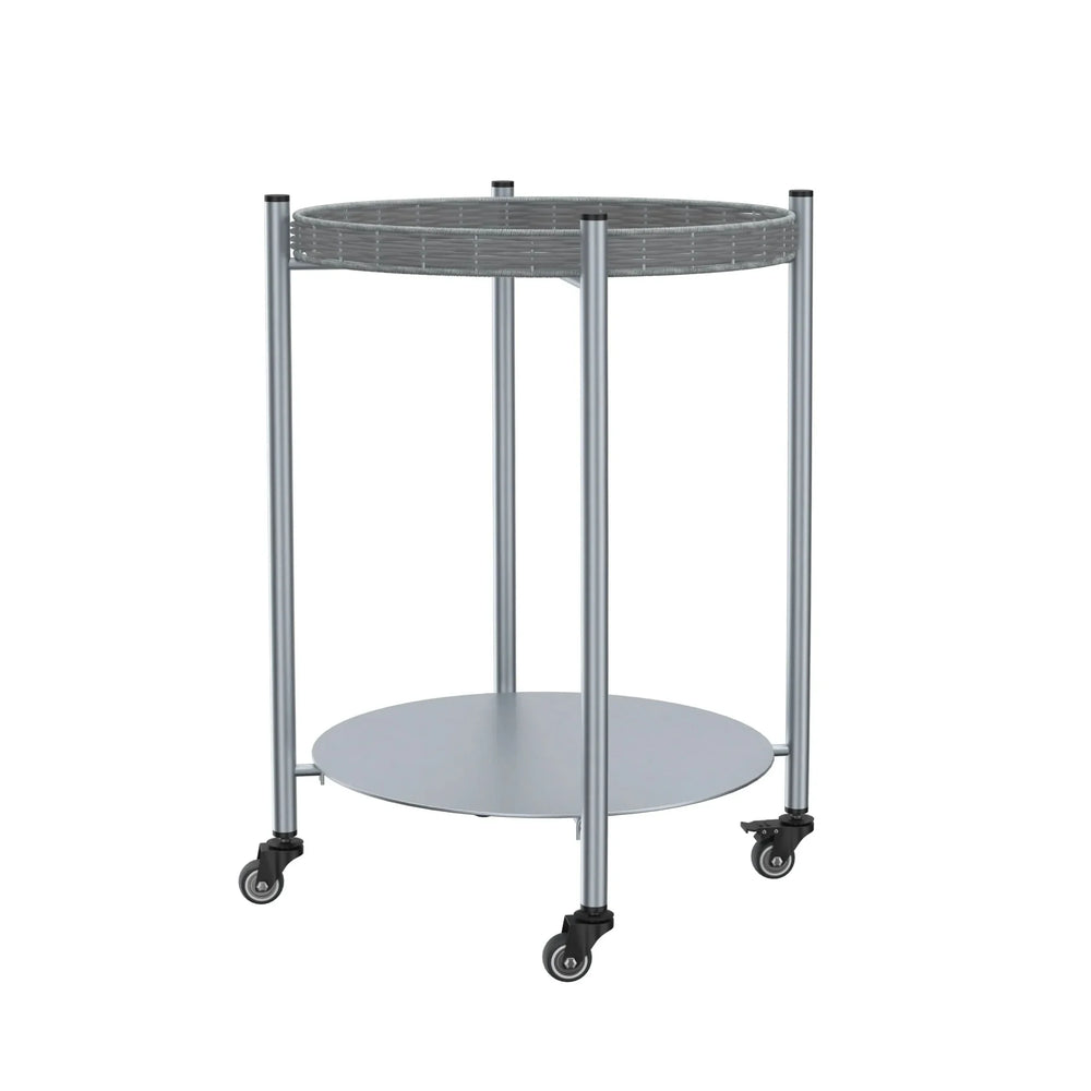 Round Coffee Table Metal 2-Tier On Wheels & Silver Finish For Living Room Media 17