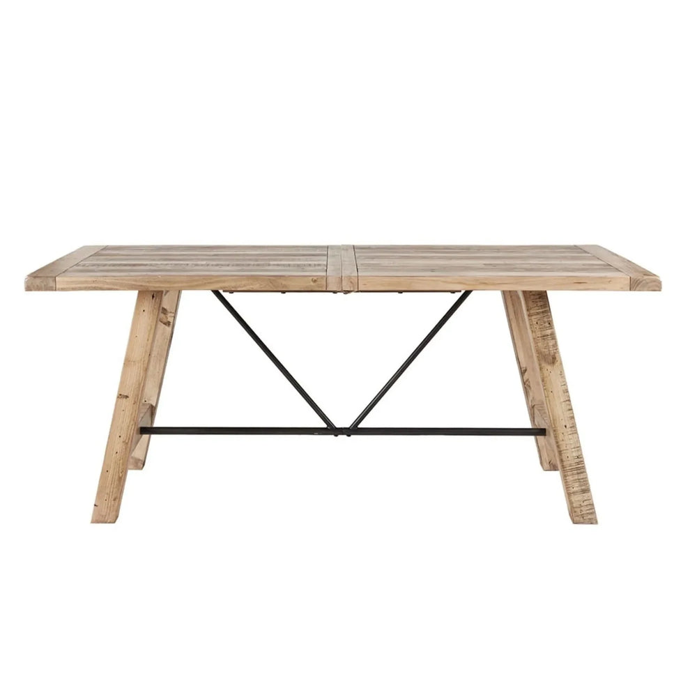 Dining Table Solid Wood Pine Natural Finish Rustic Metal Support Base Media 5