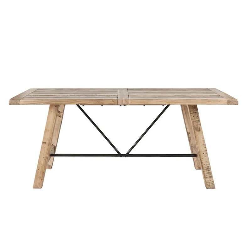 Dining Table Solid Wood Pine Natural Finish Rustic Metal Support Base