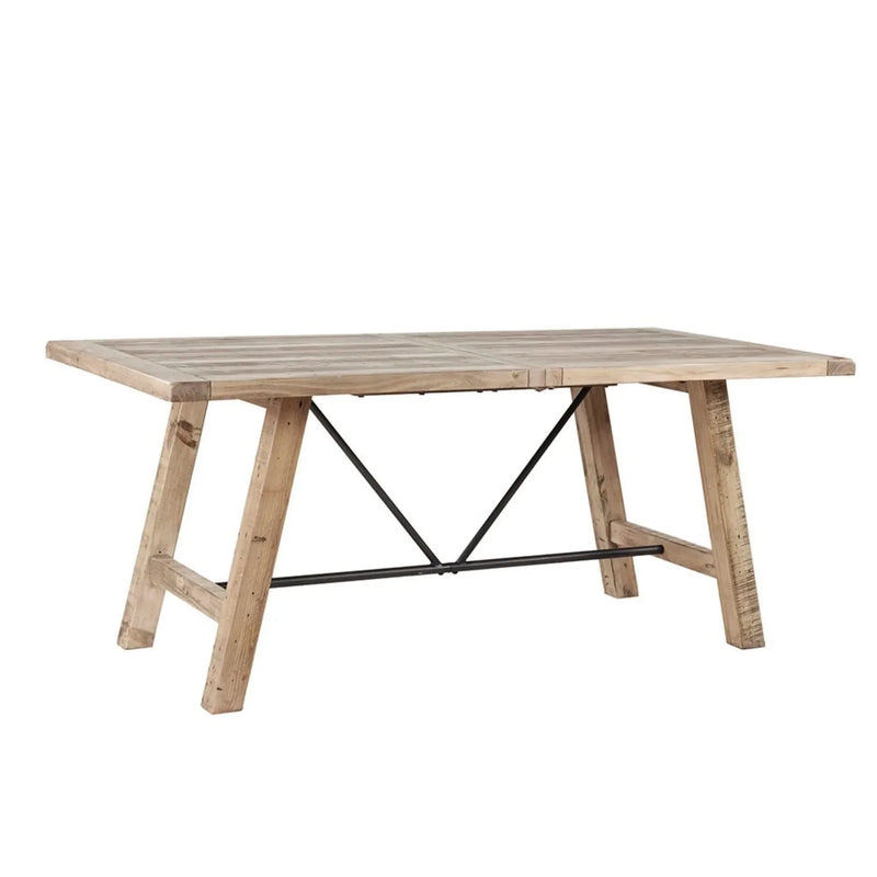 Dining Table Solid Wood Pine Natural Finish Rustic Metal Support Base