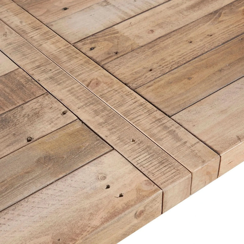 Dining Table Solid Wood Pine Natural Finish Rustic Metal Support Base
