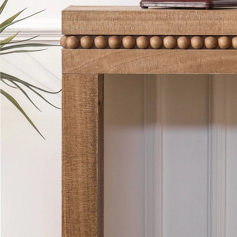 Console Table Wood Beaded Accent Antique Natural Finish Rustic Living Room