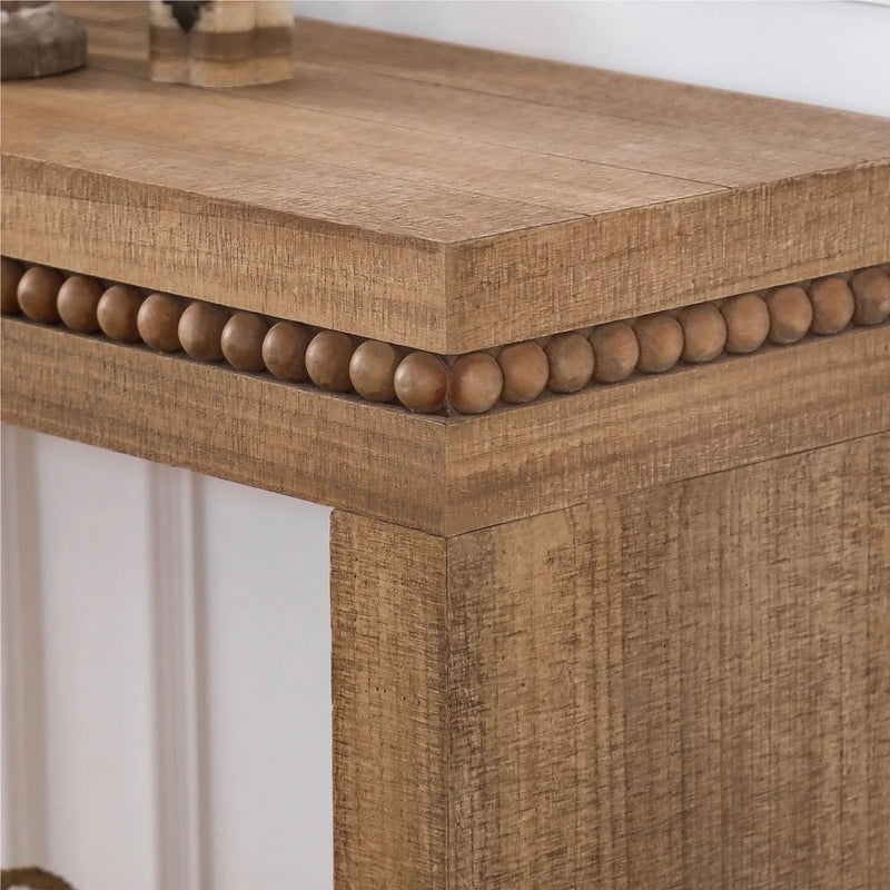 Console Table Wood Beaded Accent Antique Natural Finish Rustic Living Room