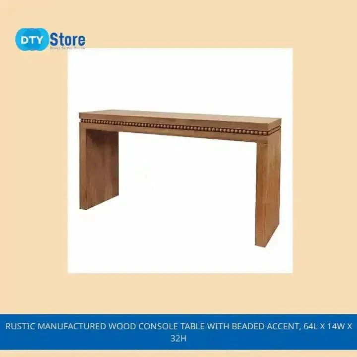 Console Table Wood Beaded Accent Antique Natural Finish Rustic Living Room