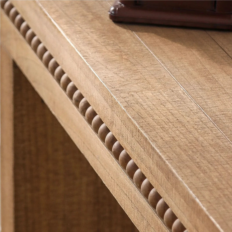 Console Table Wood Beaded Accent Antique Natural Finish Rustic Living Room