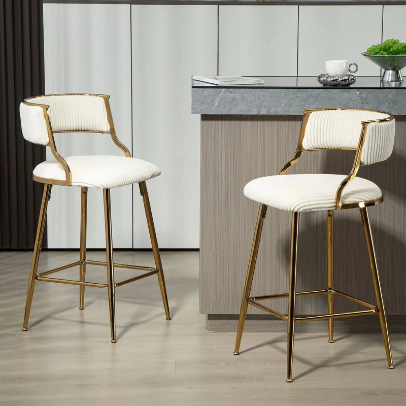 Counter Height Bar Stools Corduroy Upholstery Beige Modern Set Of 2