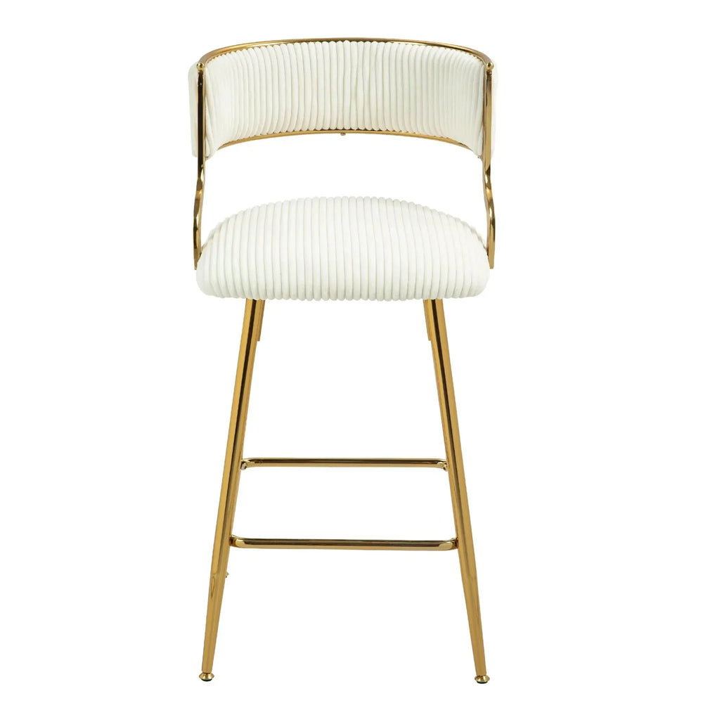 (SET of 2) 26'' Counter height bar stools Corduroy kitchen island counter bar stool with back,golden chromed base and footrest (BEIGE) Default -DTYStore Default   DTYStore