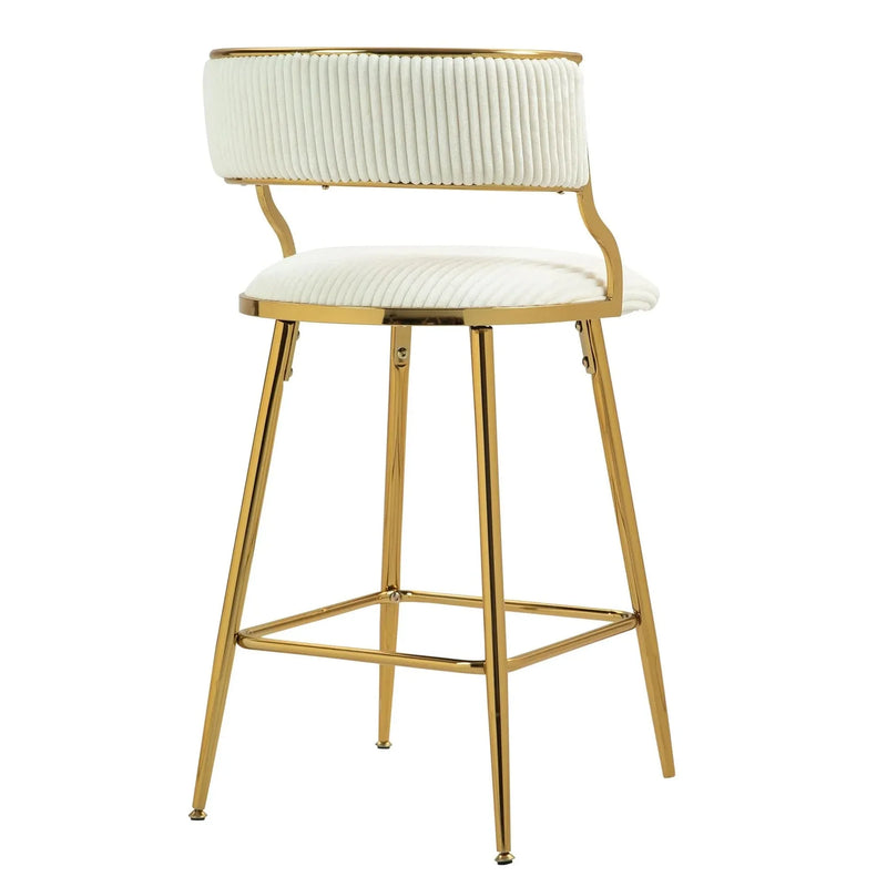Counter Height Bar Stools Corduroy Upholstery Beige Modern Set Of 2