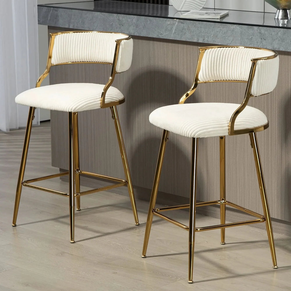 Counter Height Bar Stools Corduroy Upholstery Beige Modern Set Of 2 Media 10