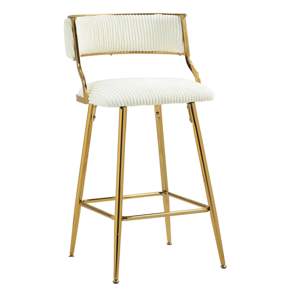 (SET of 2) 26'' Counter height bar stools Corduroy kitchen island counter bar stool with back,golden chromed base and footrest (BEIGE) Default -DTYStore Default   DTYStore
