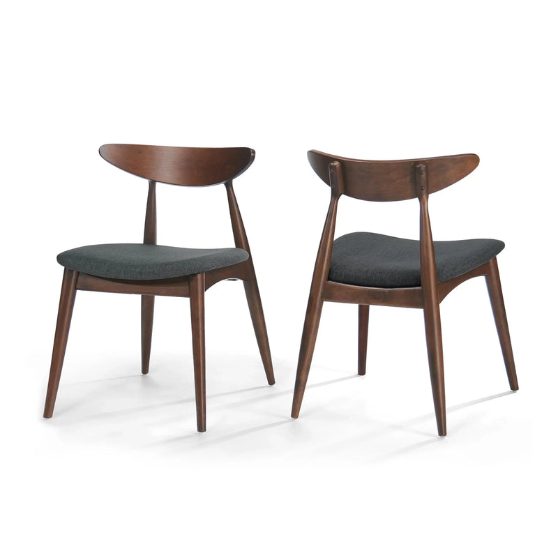 Dining Chairs Rubber Wood Plush Cushions Walnut Charcoal Mid Century Modern