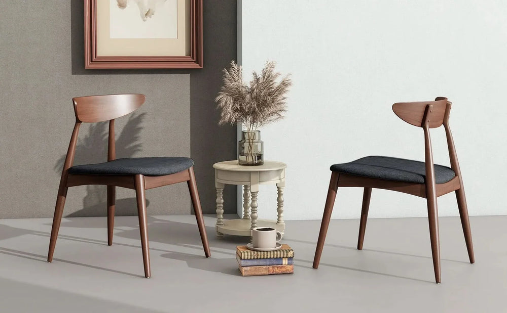 Dining Chairs Rubber Wood Plush Cushions Walnut Charcoal Mid Century Modern Media 20
