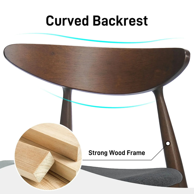 Dining Chairs Rubber Wood Plush Cushions Walnut Charcoal Mid Century Modern