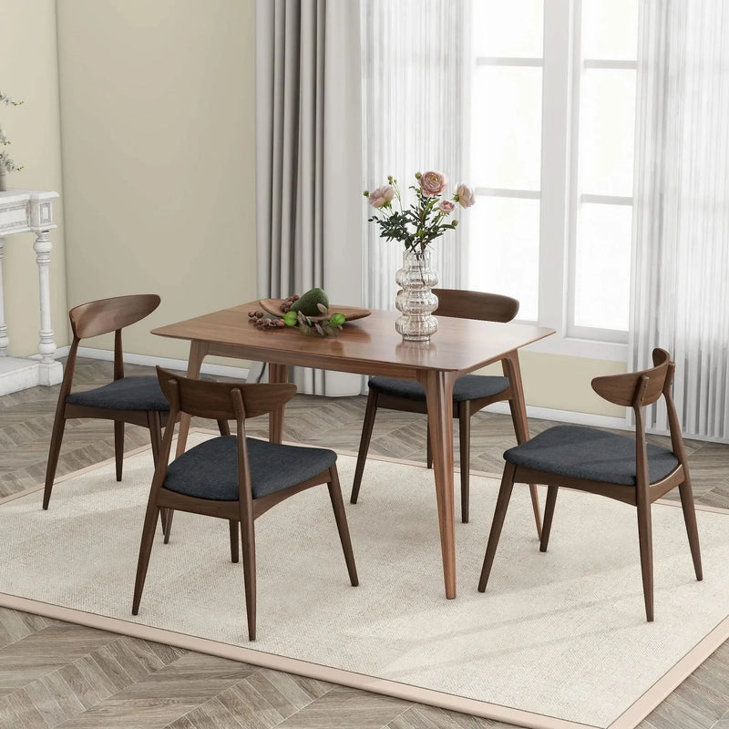 Dining Chairs Rubber Wood Plush Cushions Walnut Charcoal Mid Century Modern