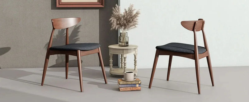 Dining Chairs Rubber Wood Plush Cushions Walnut Charcoal Mid Century Modern