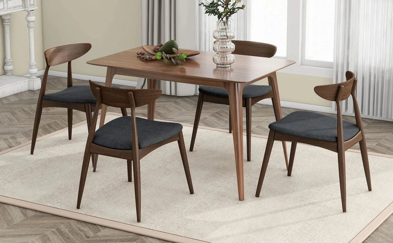 Dining Chairs Rubber Wood Plush Cushions Walnut Charcoal Mid Century Modern