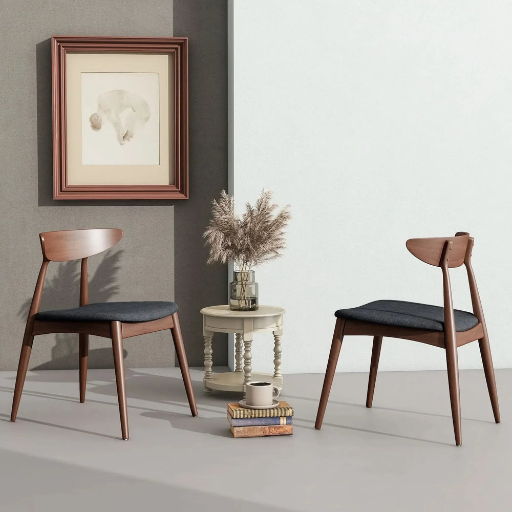 Dining Chairs Rubber Wood Plush Cushions Walnut Charcoal Mid Century Modern Media 1
