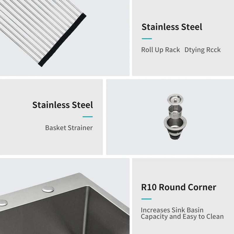 Stainless Steel Kitchen Sink 16 Gauge Brushed Nickel Drop-In Single Bowl