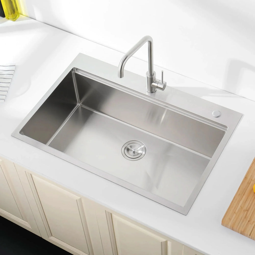 Stainless Steel Kitchen Sink Brushed Finish Top Mount 33x22 With Cutting Board Media 12