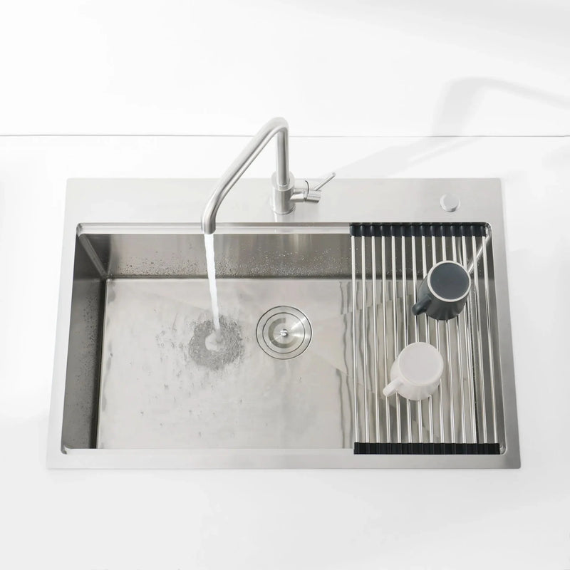 Stainless Steel Kitchen Sink Brushed Finish Top Mount 33x22 With Cutting Board
