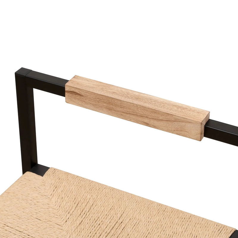 Bar Stools Paper Rope Seat Backrest Set 2 Natural Metal Frame For Kitchen