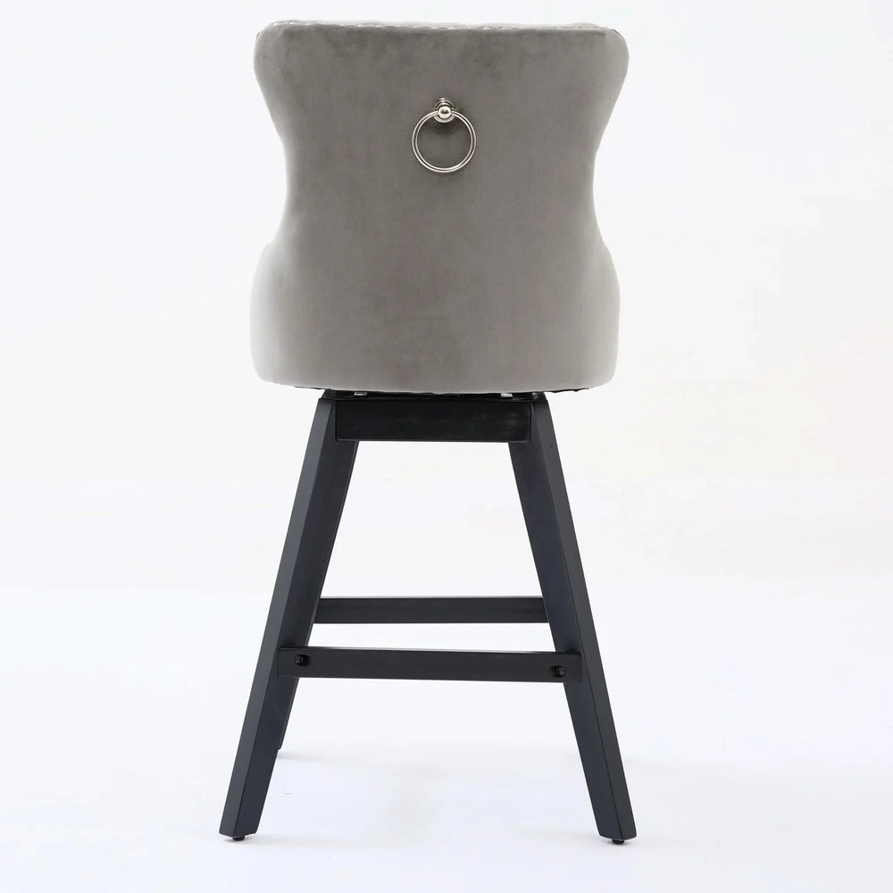 Bar Stools Velvet Swivel Tufted Chairs Gray With Wooden Legs & Nailhead Trim Media 7