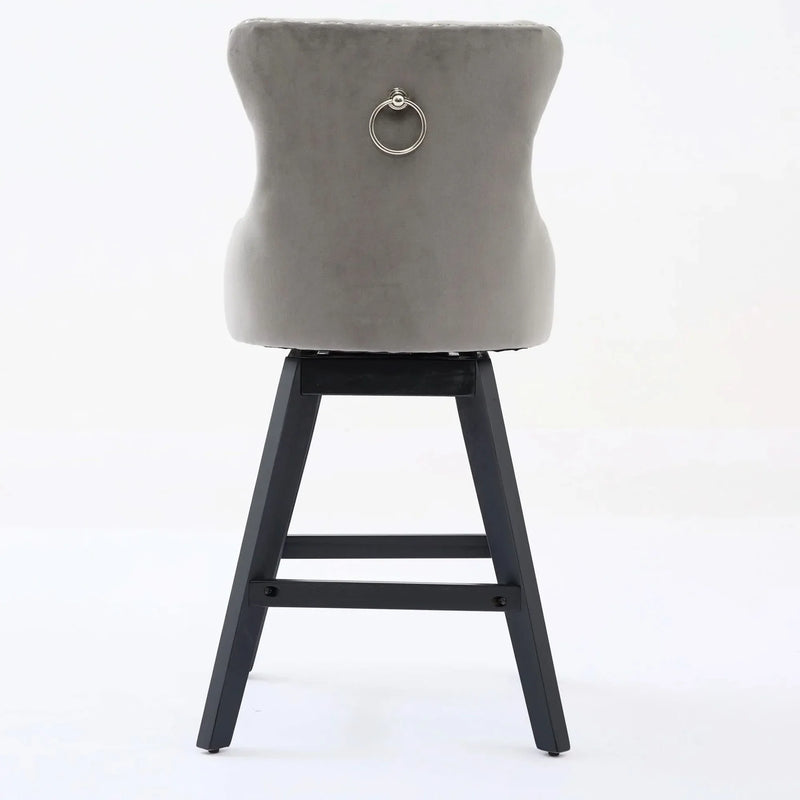 Bar Stools Velvet Swivel Tufted Chairs Gray With Wooden Legs & Nailhead Trim
