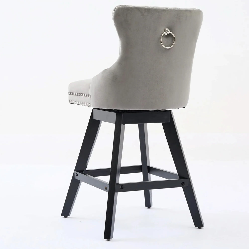 Bar Stools Velvet Swivel Tufted Chairs Gray With Wooden Legs & Nailhead Trim Media 6