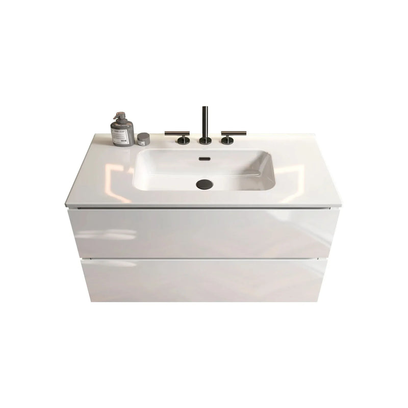 Bathroom Vanity Ceramic Sink Glossy White Wall Mount Modern Storage