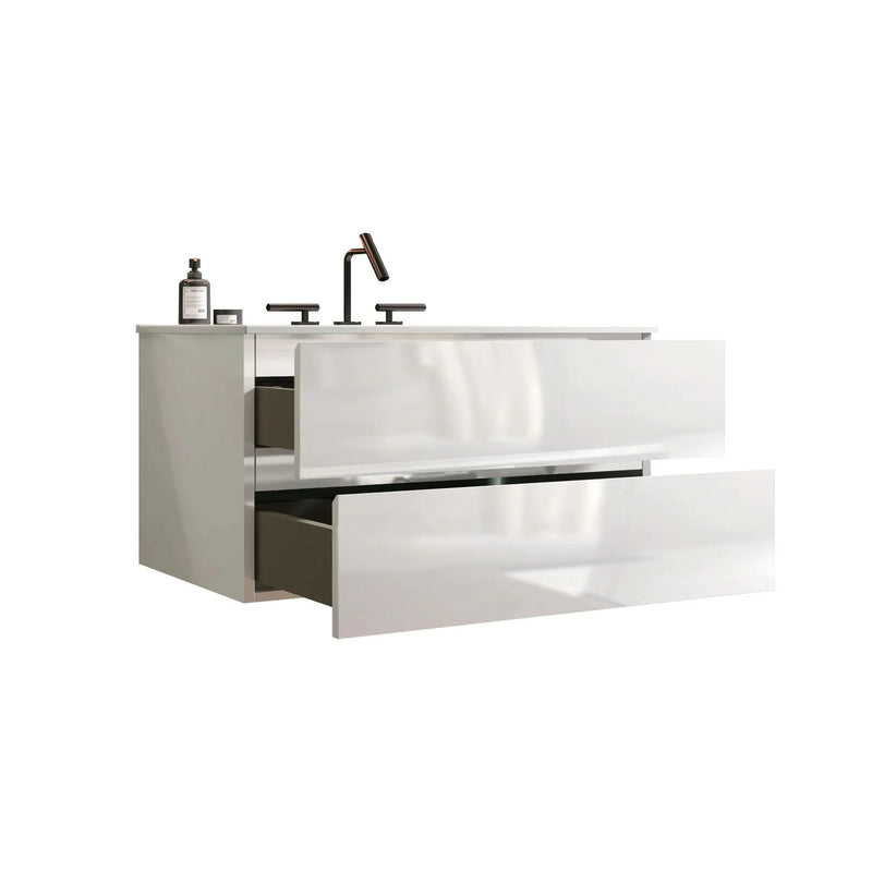 Bathroom Vanity Ceramic Sink Glossy White Wall Mount Modern Storage