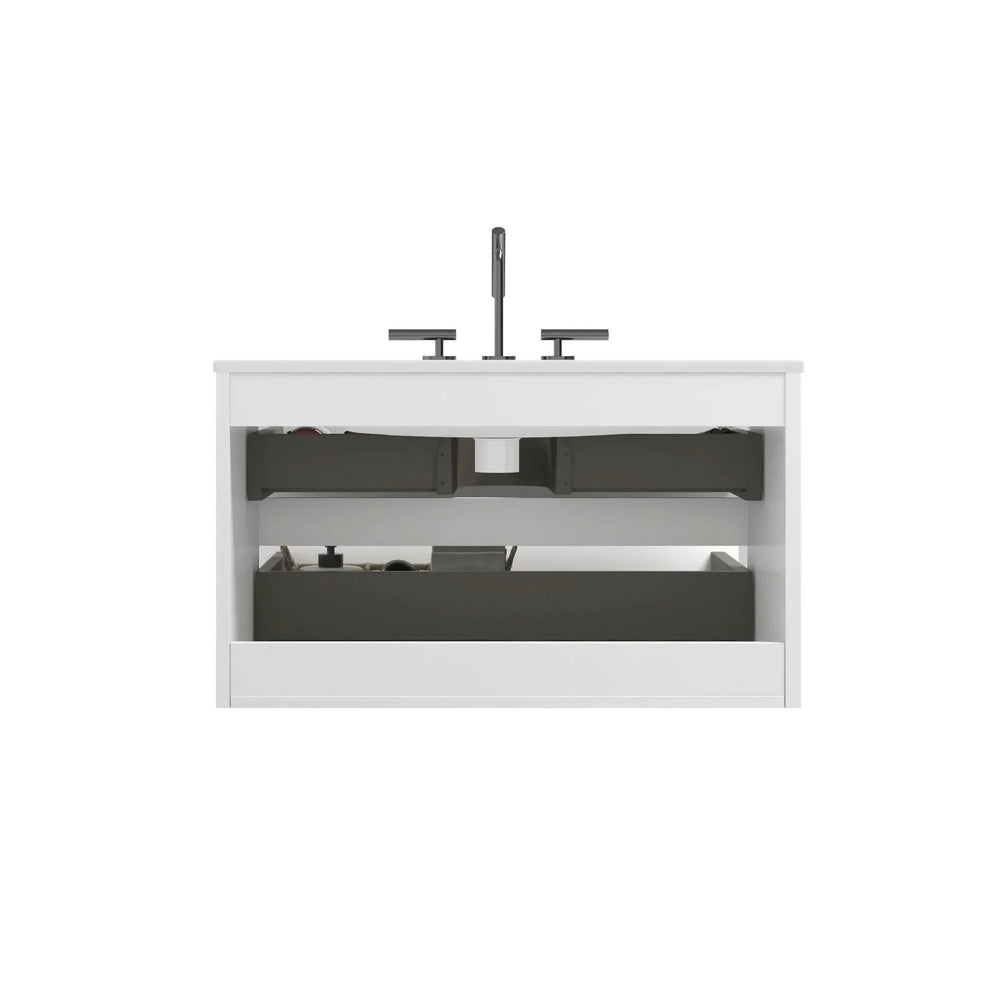 Bathroom Vanity Ceramic Sink Glossy White Wall Mount Modern Storage Media 5