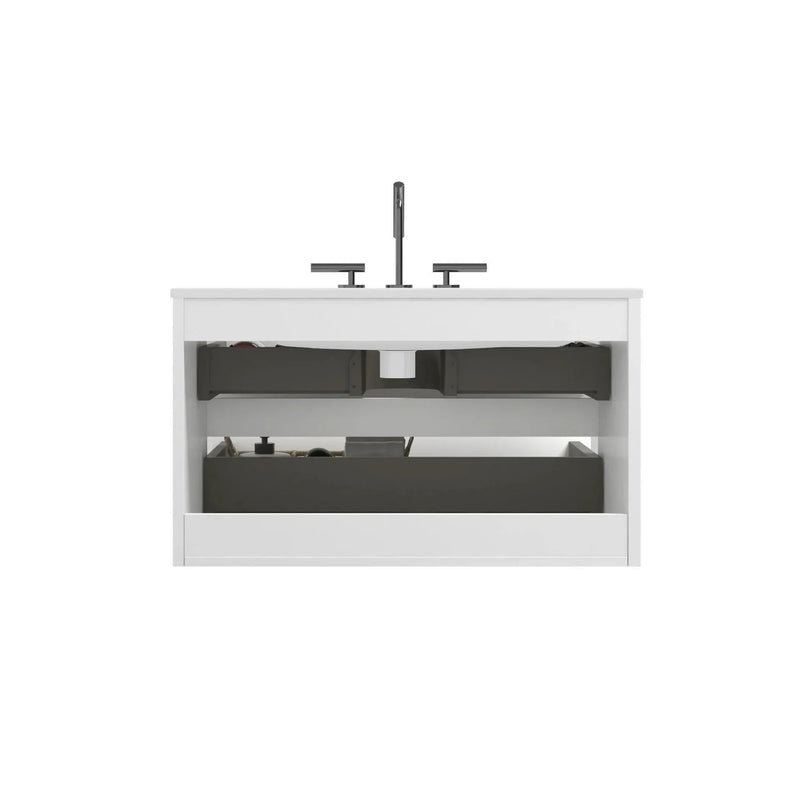 Bathroom Vanity Ceramic Sink Glossy White Wall Mount Modern Storage