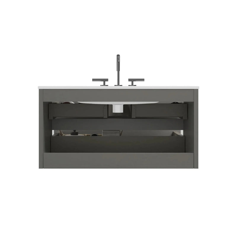 Bathroom Vanity Space Grey Ceramic Sink 36 Inch Pre-assembled Wall Mount